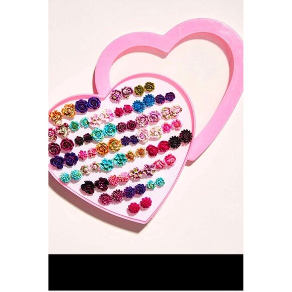 flower stud earring 36 pairs hypoallergenic small rose earring fuchsia neon pink - Picture 2 of 5